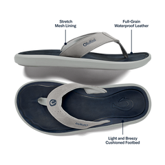 Pili Men’s Waterproof Leather Sandals - Ash / Mood Indigo | Men OluKai outlet