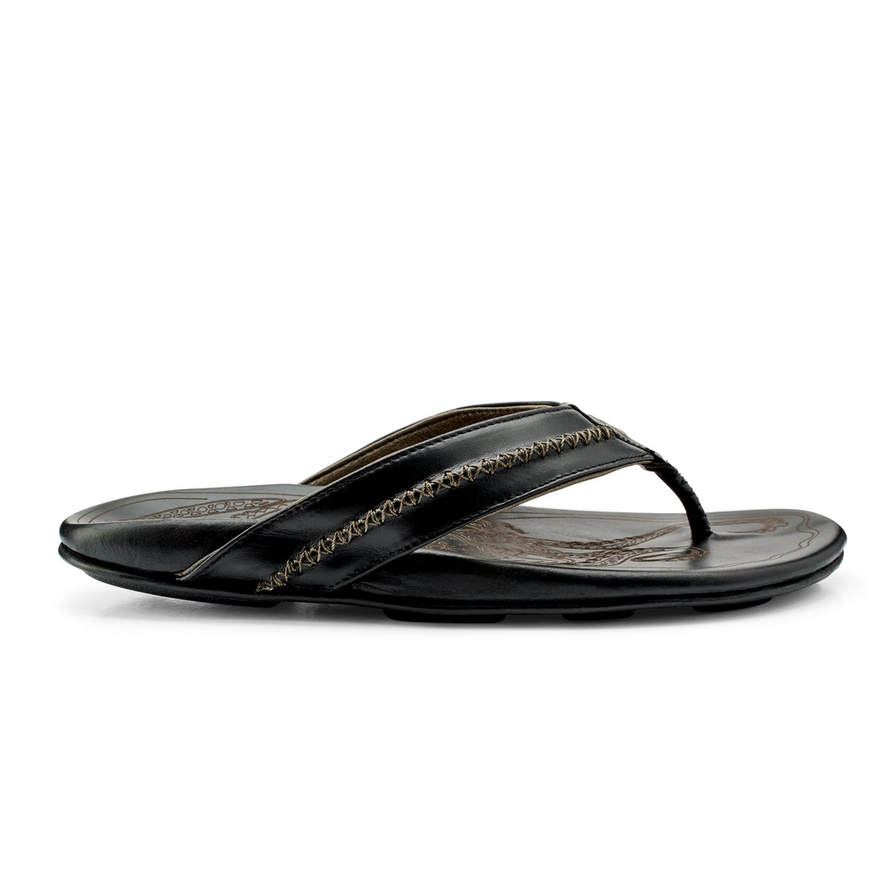 OluKai Mea Ola - Black | Men's Leather Beach Sandals | Men OluKai outlet