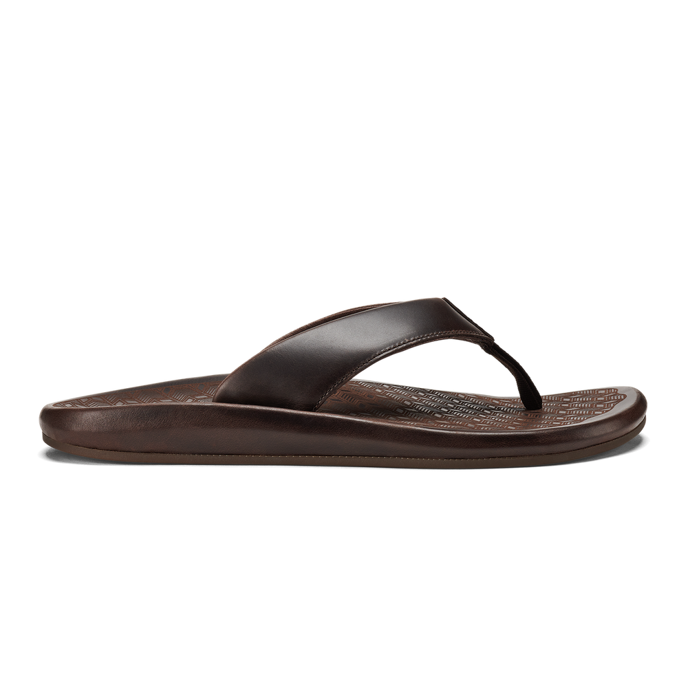 ‘Ilikai Men‘s Leather Beach Sandals - Dark Wood | Men OluKai discount