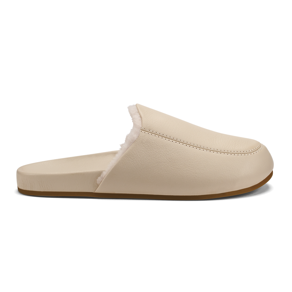 Kōnea Women’s Leather Slipper Mules - Bone | Women OluKai for sale