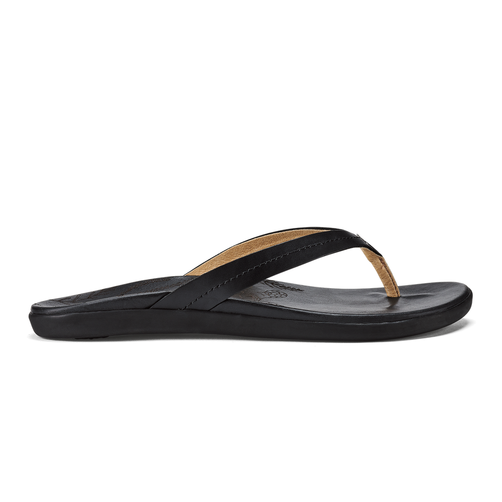 Honu Women’s Leather Beach Sandals - Black | Women OluKai cheap