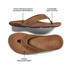 Tuahine Men's Waterproof Leather Beach Sandals - Toffee | Men OluKai on sale