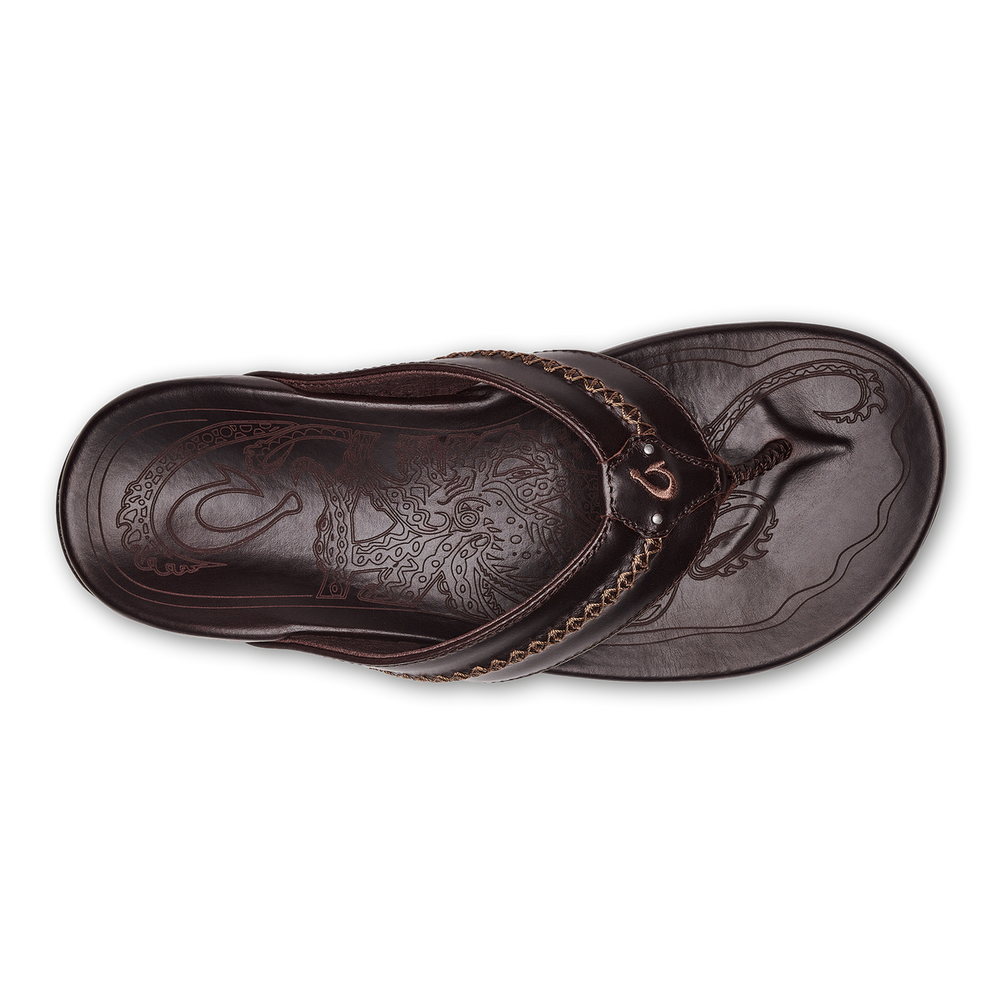 Mea Ola Men's Leather Beach Sandals - Dark Java | Men OluKai outlet