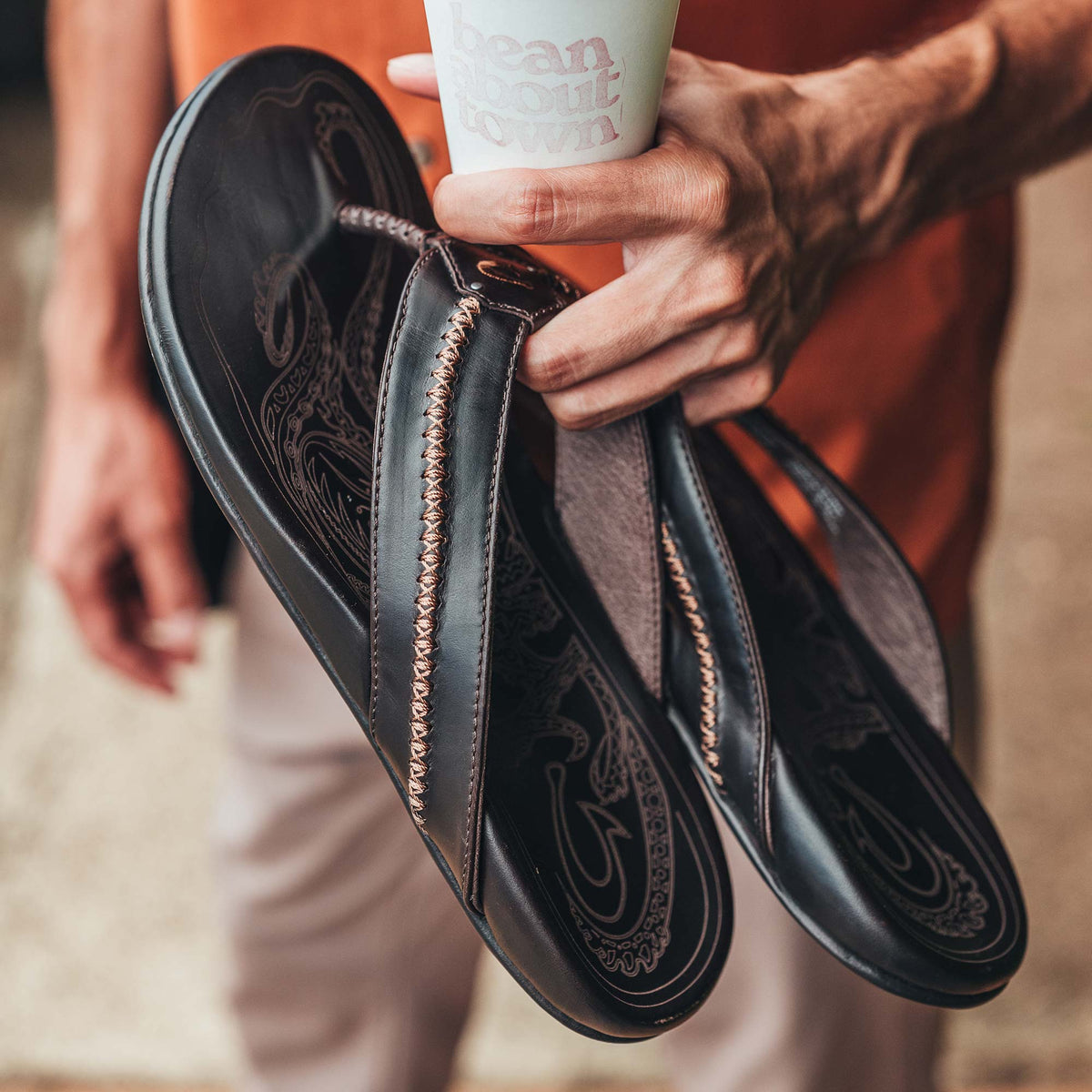 Mea Ola Men's Leather Beach Sandals - Dark Java | Men OluKai outlet