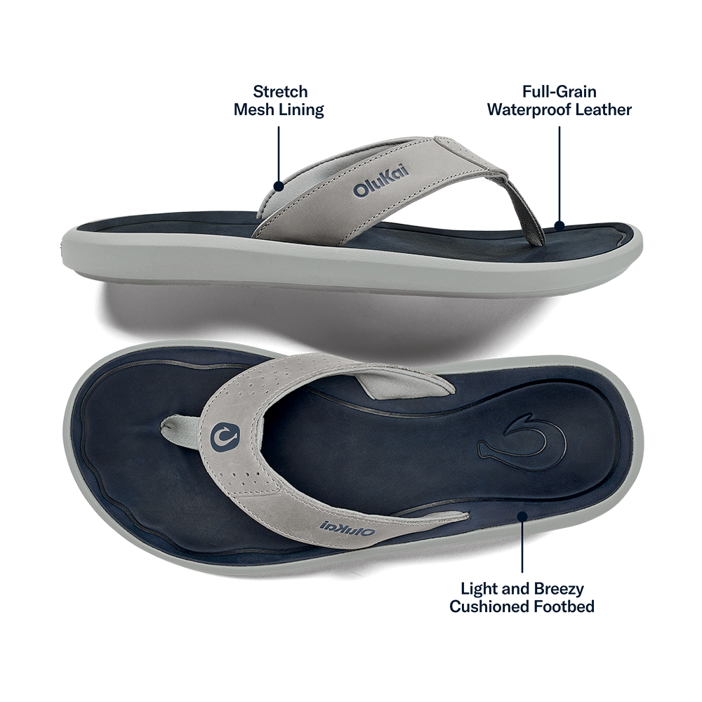 Pili Men’s Waterproof Leather Sandals - Ash / Mood Indigo | Men OluKai outlet