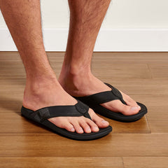 Tuahine Men's Waterproof Leather Beach Sandals - Black | Men OluKai cheap