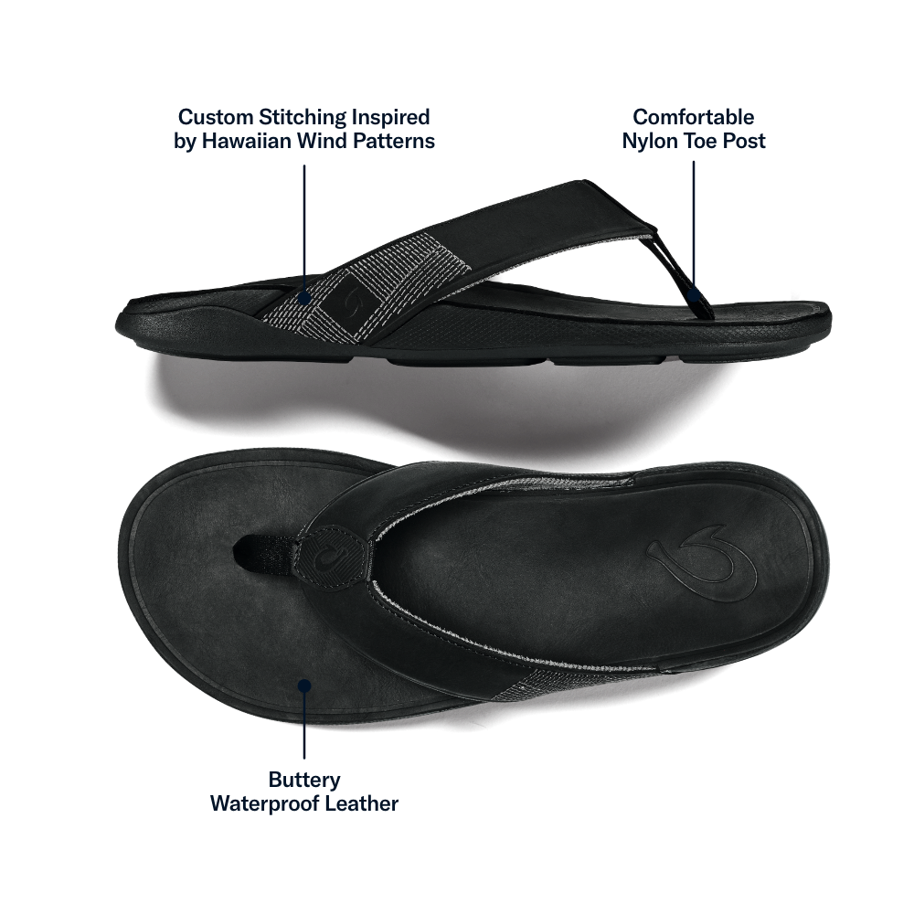 Tuahine Men's Waterproof Leather Beach Sandals - Black | Men OluKai cheap