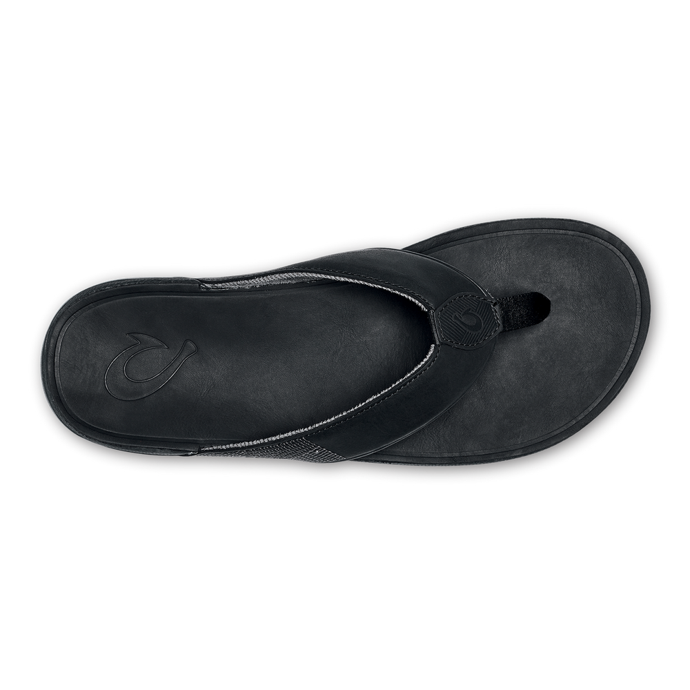 Tuahine Men's Waterproof Leather Beach Sandals - Black | Men OluKai cheap