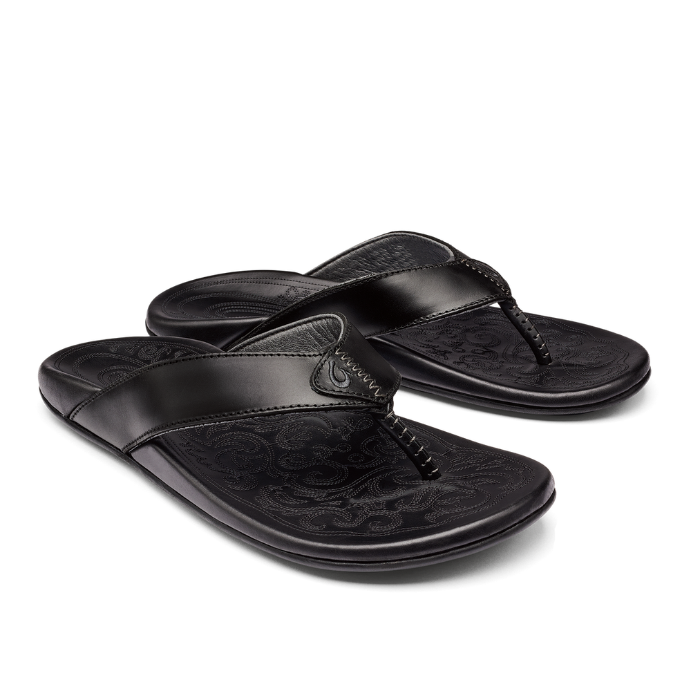 Mekila Men's Full-Grain Leather Beach Sandals - Black | Men OluKai for sale