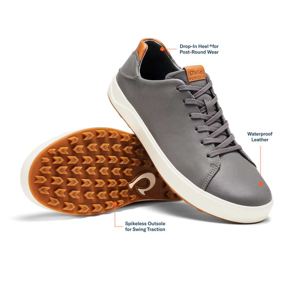 Wai‘alae Men’s Waterproof Leather Golf Shoes - Stone | Men OluKai discount