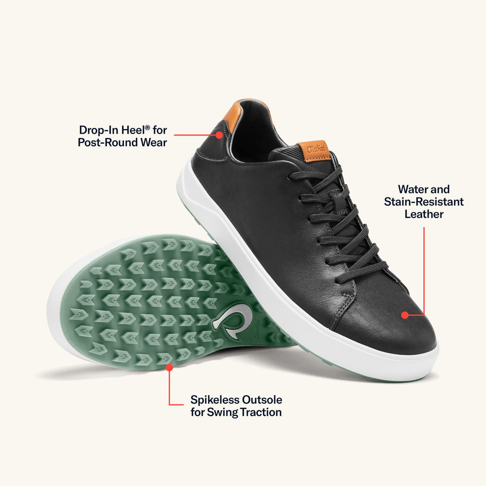 Wai‘alae Men’s Waterproof Leather Golf Shoes - Black | Men OluKai online