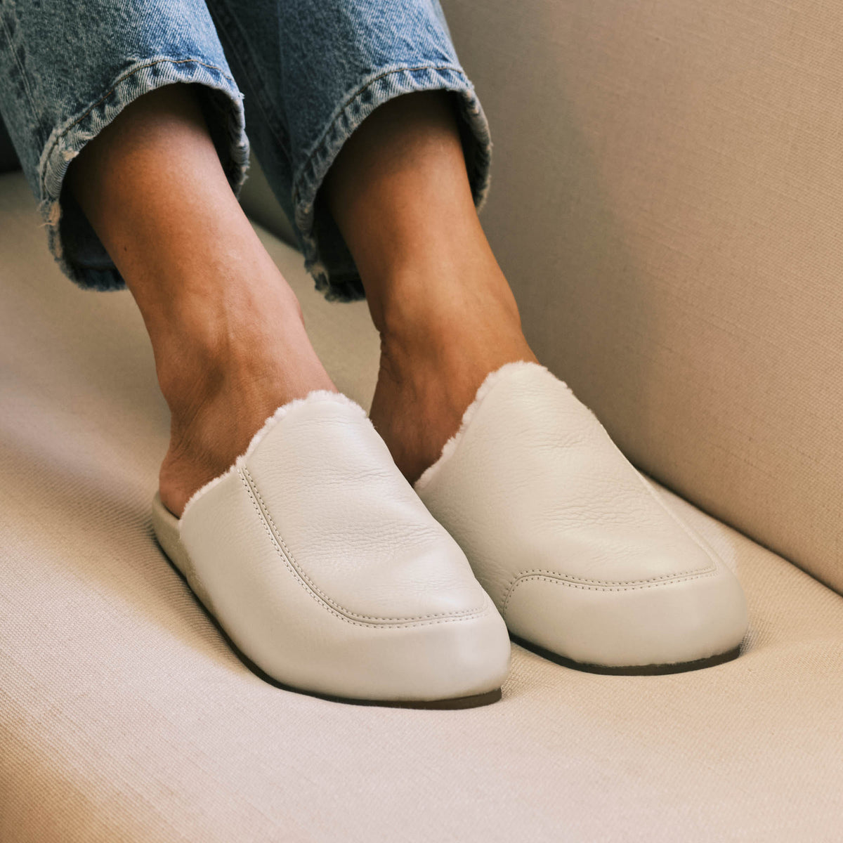 Kōnea Women’s Leather Slipper Mules - Bone | Women OluKai for sale
